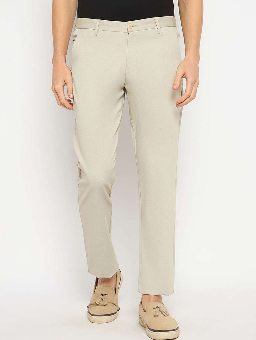 men solid mid rise casual chinos