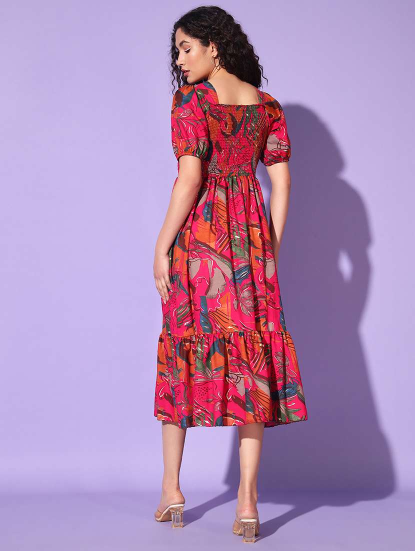women printed puff sleeves tiered dress - 21791272 -  Standard Image - 2