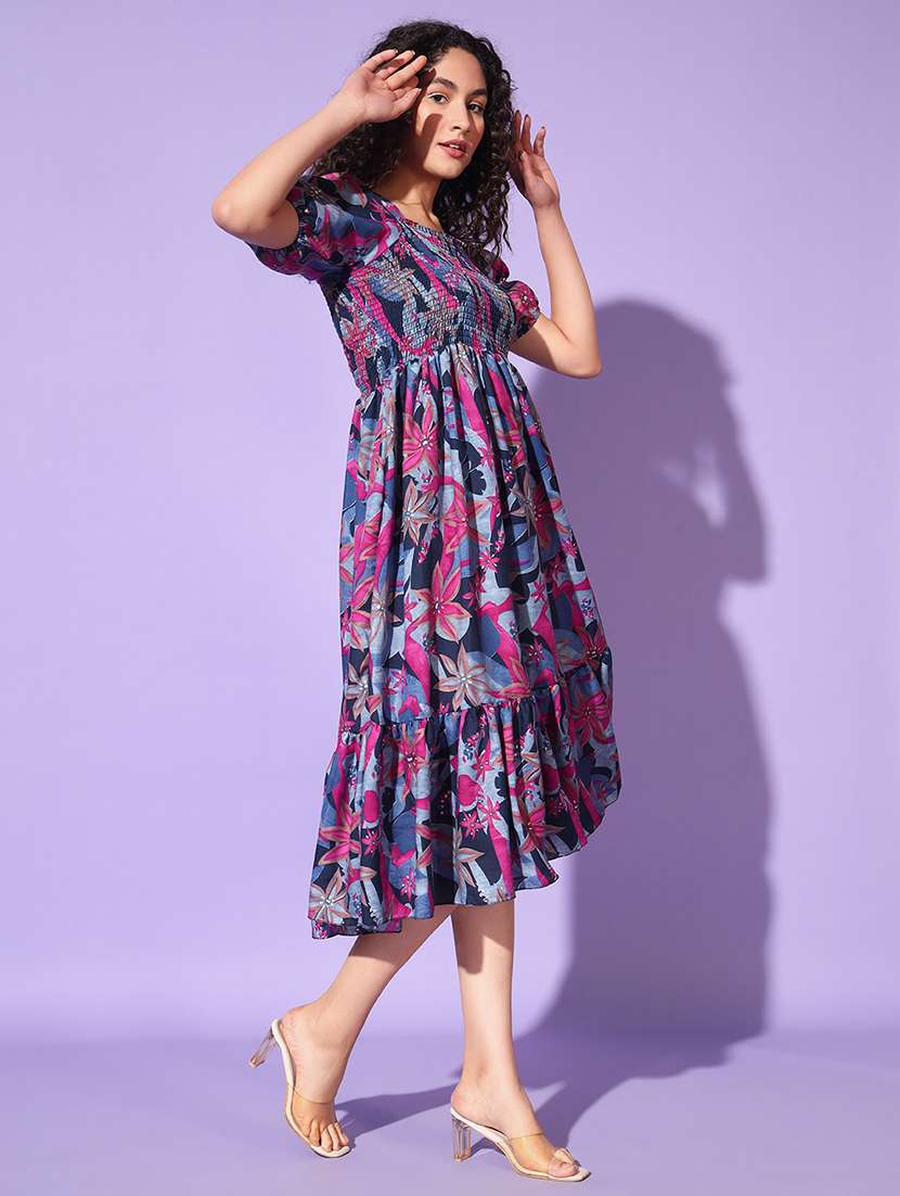 women printed puff sleeves tiered dress - 21791273 -  Standard Image - 2