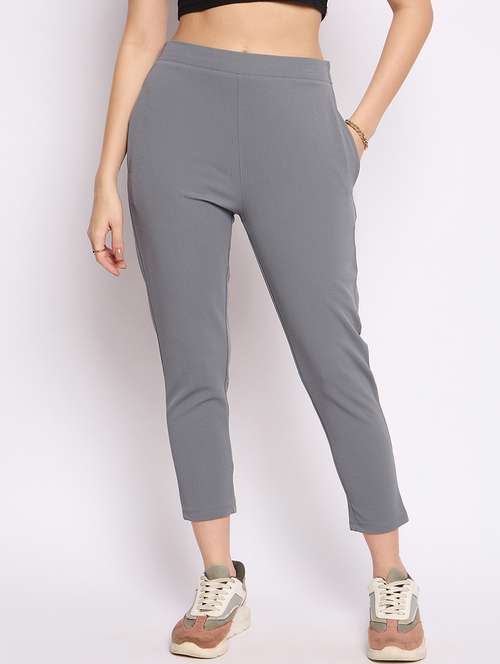 women solid mid rise cigarette pants 