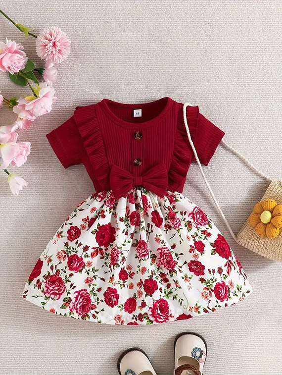 girls floral print short sleeevs frock