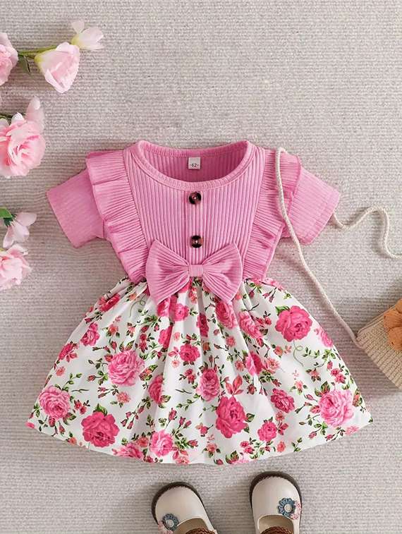 girls floral print short sleeves frock