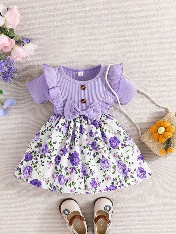girls floral print short sleeevs frock