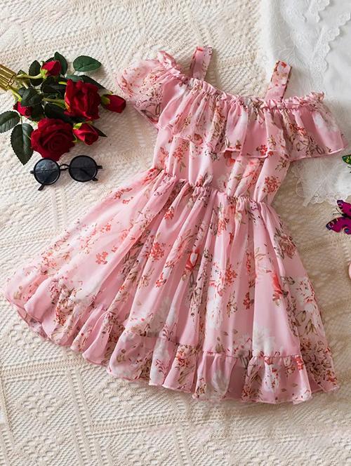 girls floral print off shoulder frock - 21791332 - Standard Image - 0