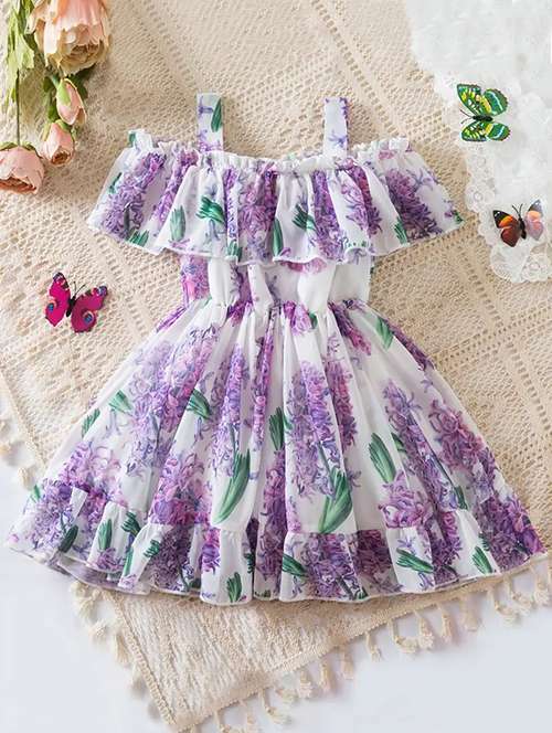girls floral print off shoulder frock
