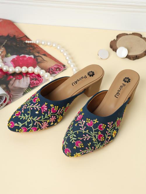 women embroidered block heel mules - 21791334 -  Standard Image - 0
