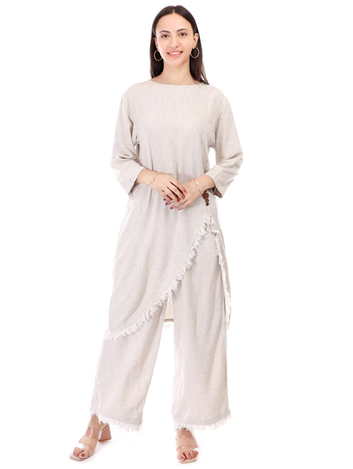 women solid top and trouser co-ord set