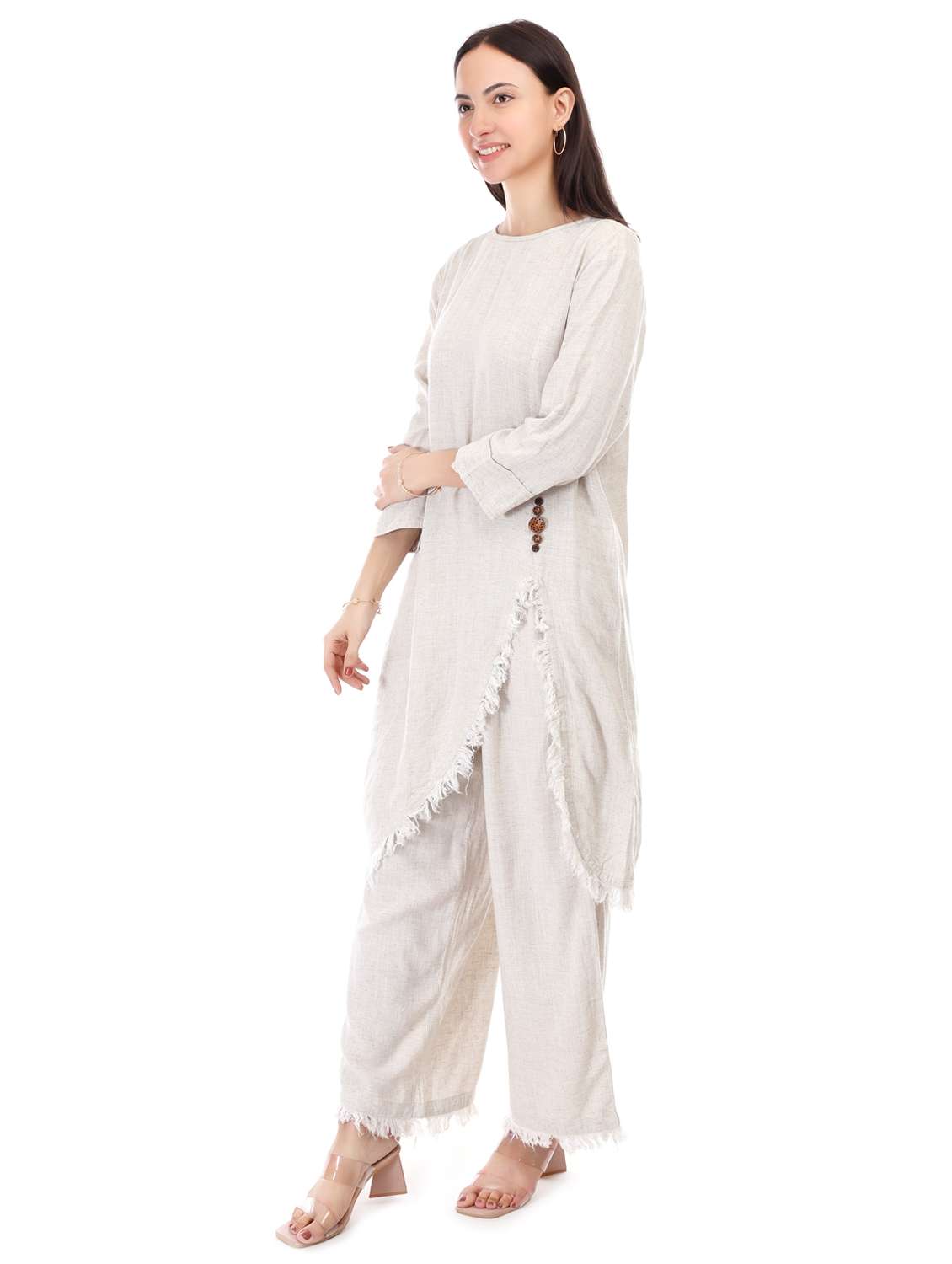 women solid top and trouser co-ord set - 21791436 - Standard Image - 2