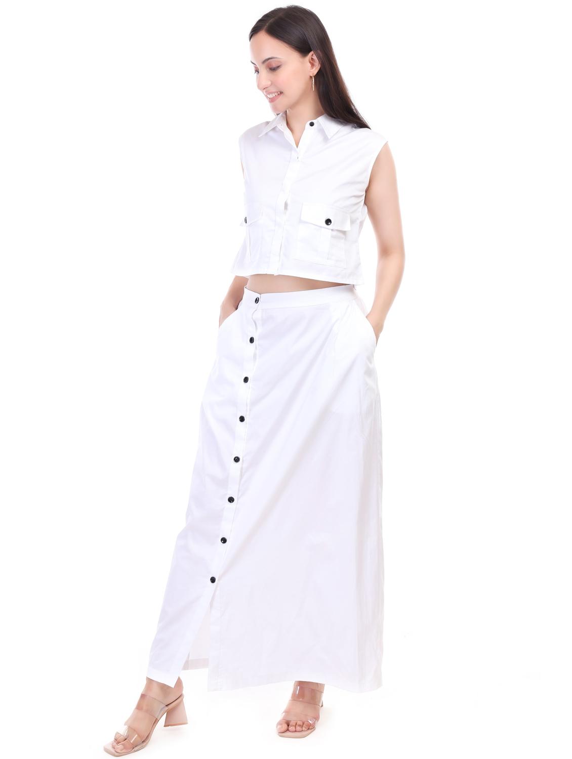women solid top and skirt co-ord set - 21791440 - Standard Image - 2