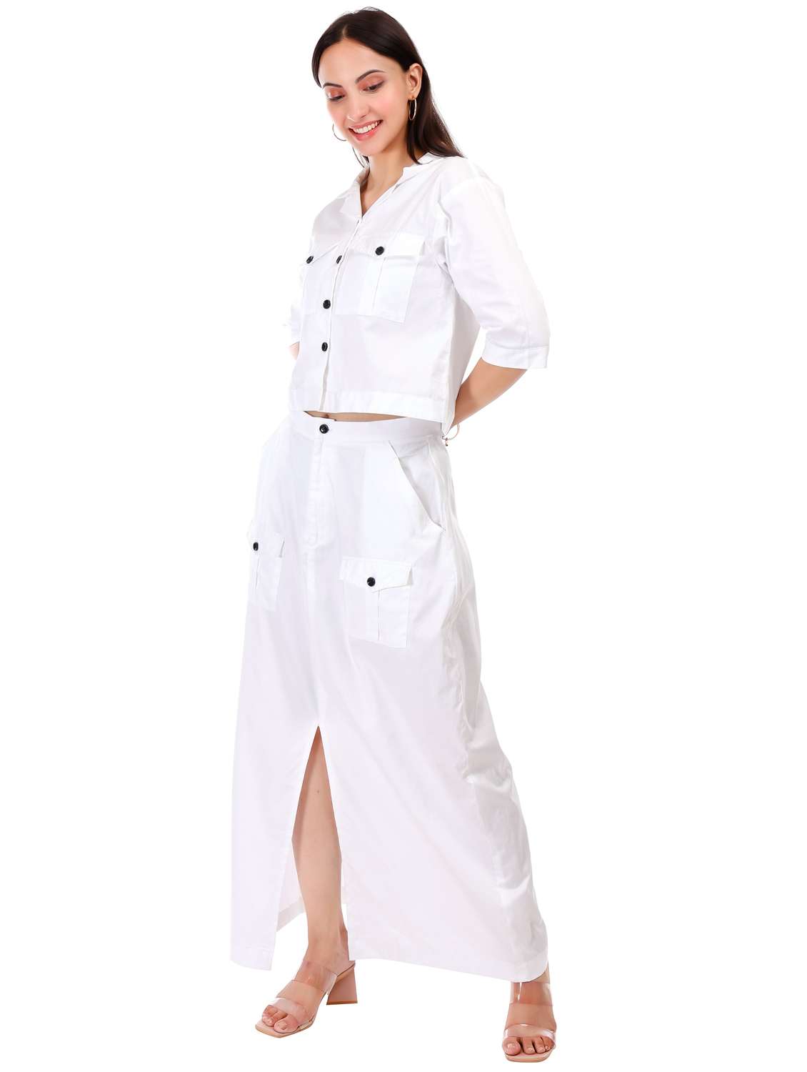 women solid top and skirt co-ord set - 21791441 - Standard Image - 2