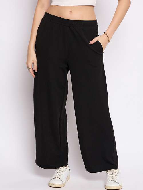 women solid mid rise track pant - 21793240 - Standard Image - 0