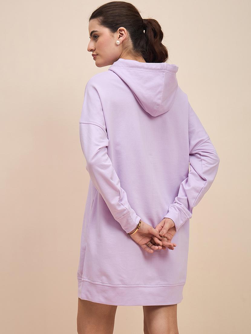 women solid long sleeves hooded dress - 21793250 - Standard Image - 2