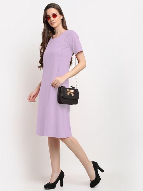 women solid short sleeves a-line dress - 21793255 - Standard Image - 0