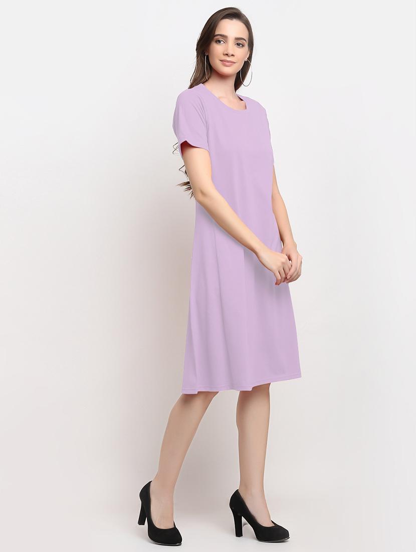 women solid short sleeves a-line dress - 21793255 - Standard Image - 2