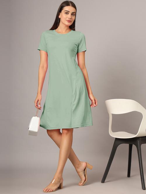 women solid short sleeves a-line dress - 21793257 - Standard Image - 0