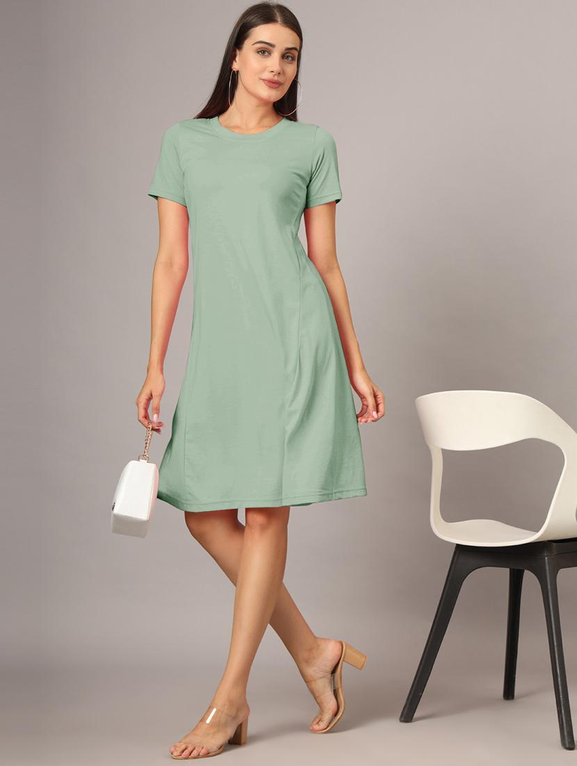 women solid short sleeves a-line dress - 21793257 - Zoom Image - 0