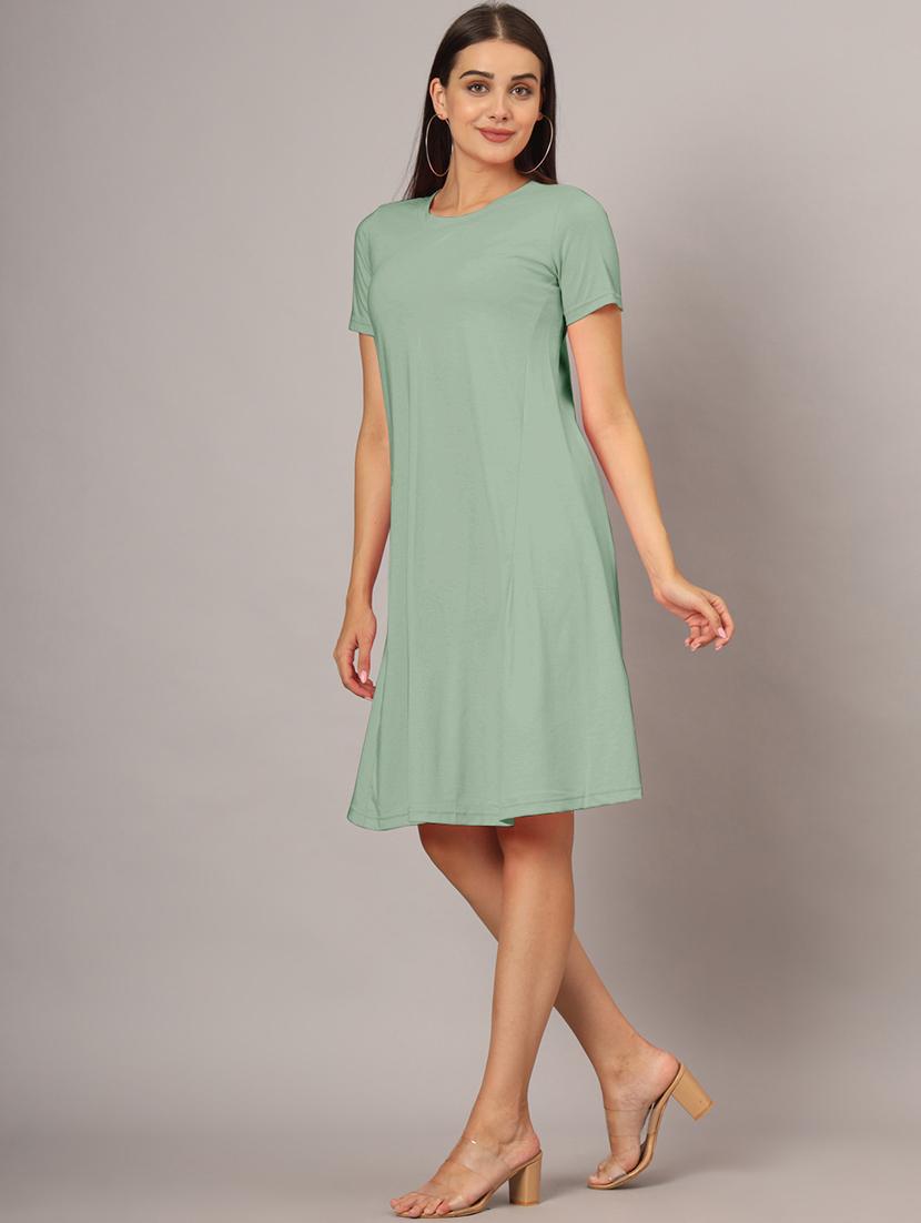 women solid short sleeves a-line dress - 21793257 - Standard Image - 2