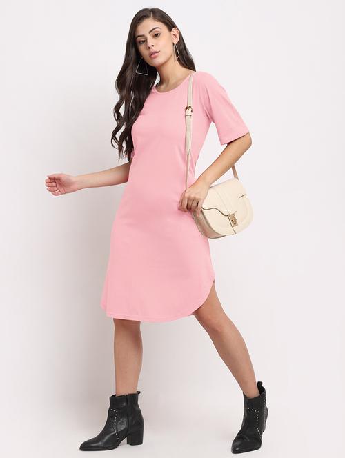 women solid short sleeves shift dress - 21793269 - Standard Image - 0