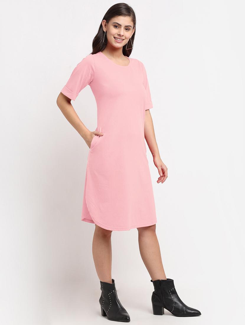 women solid short sleeves shift dress - 21793269 - Standard Image - 2