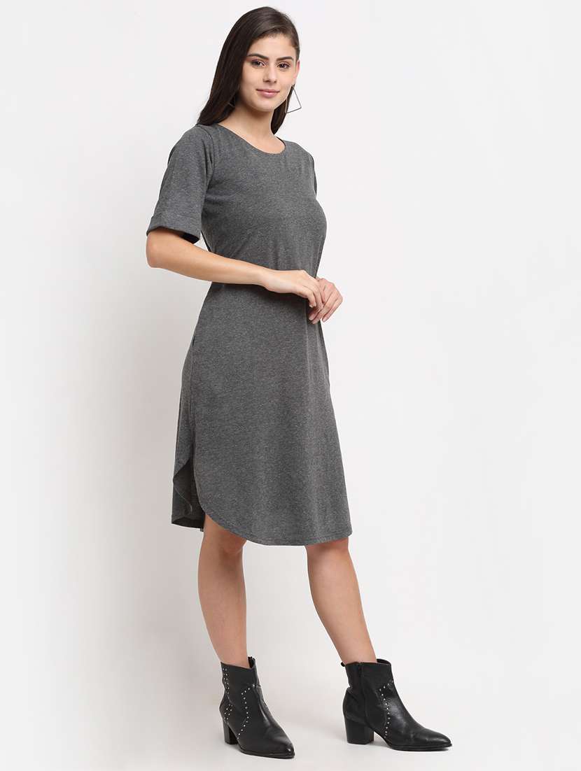women solid short sleeves shift dress - 21793271 - Standard Image - 2