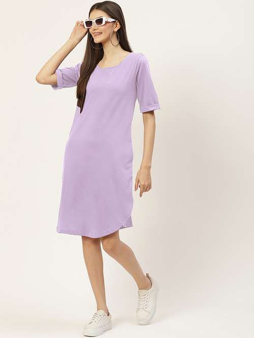 women solid short sleeves shift dress - 21793272 - Standard Image - 0