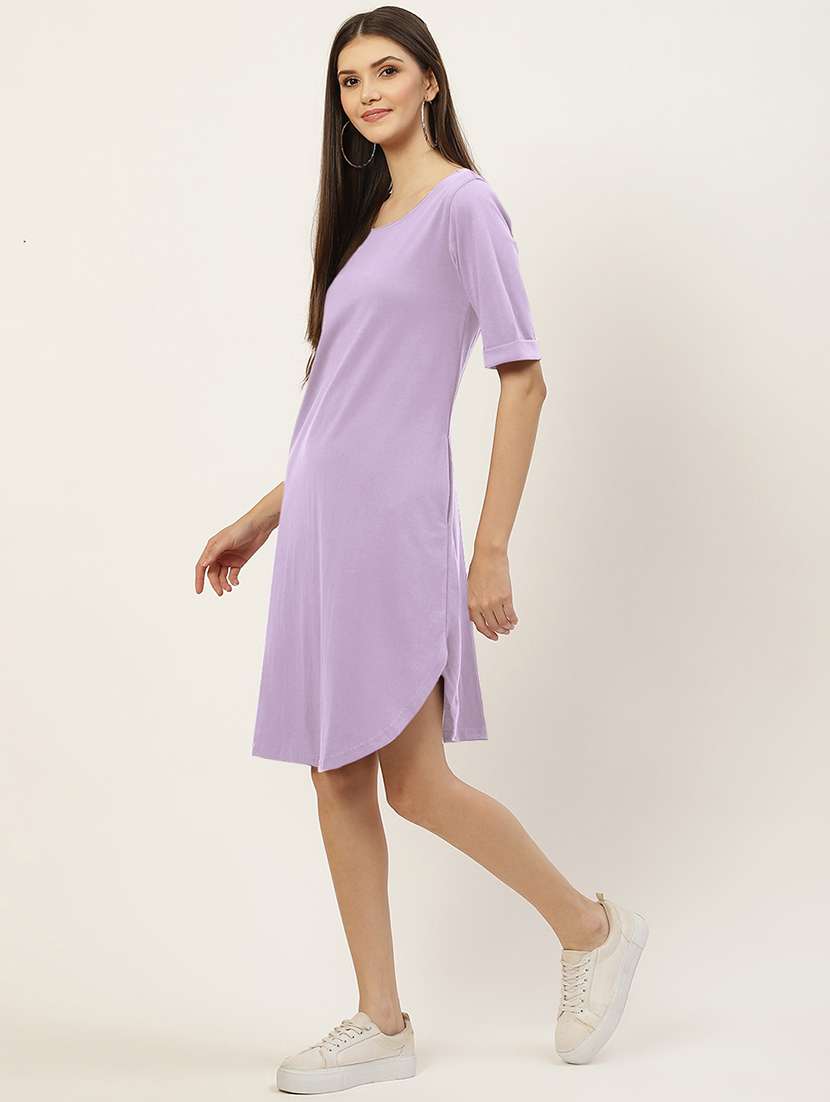 women solid short sleeves shift dress - 21793272 - Standard Image - 2