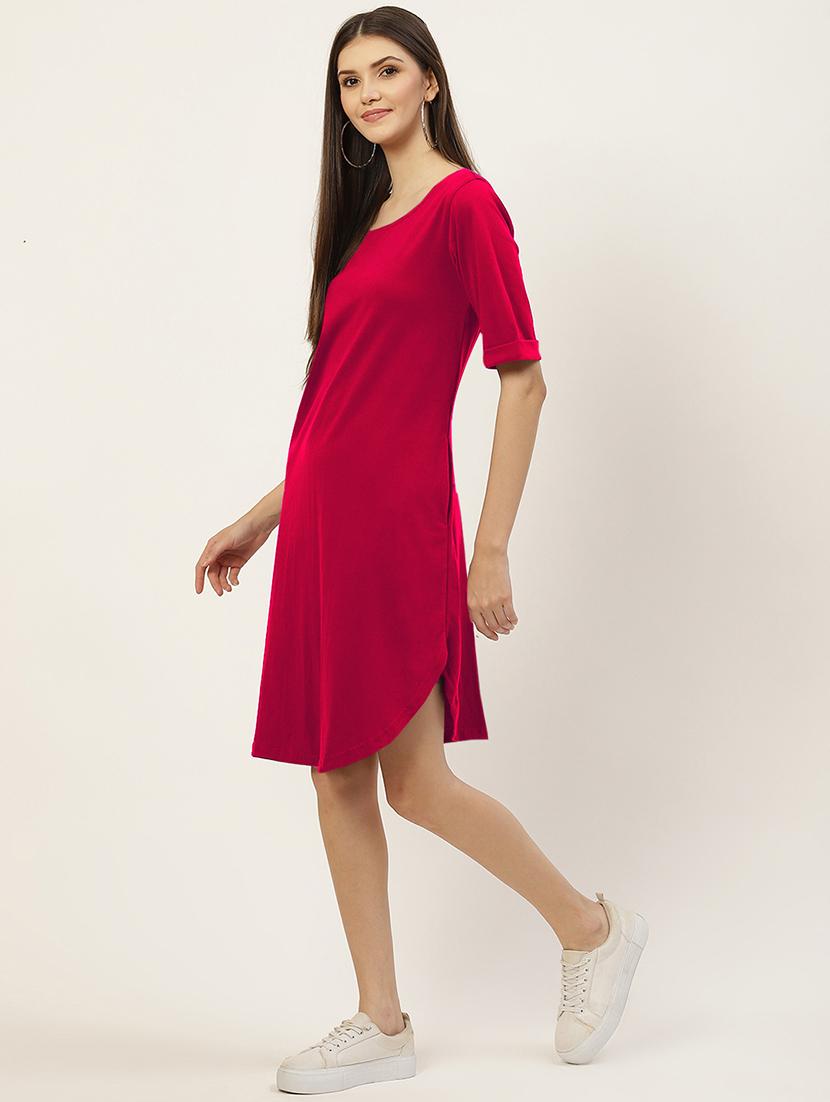 women solid short sleeves shift dress - 21793274 - Standard Image - 2