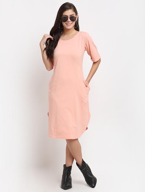 women solid short sleeves shift dress - 21793279 - Standard Image - 0