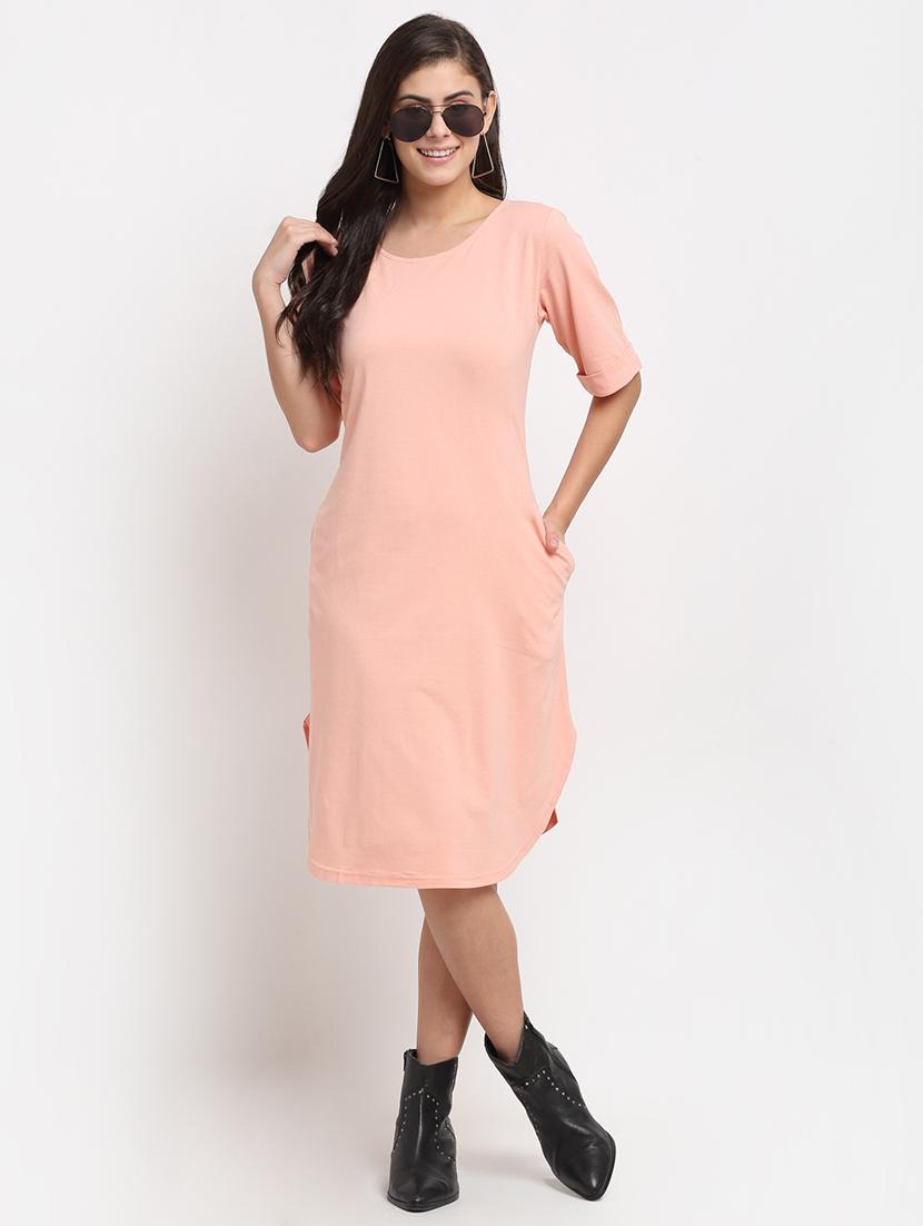 women solid short sleeves shift dress - 21793279 - Zoom Image - 0