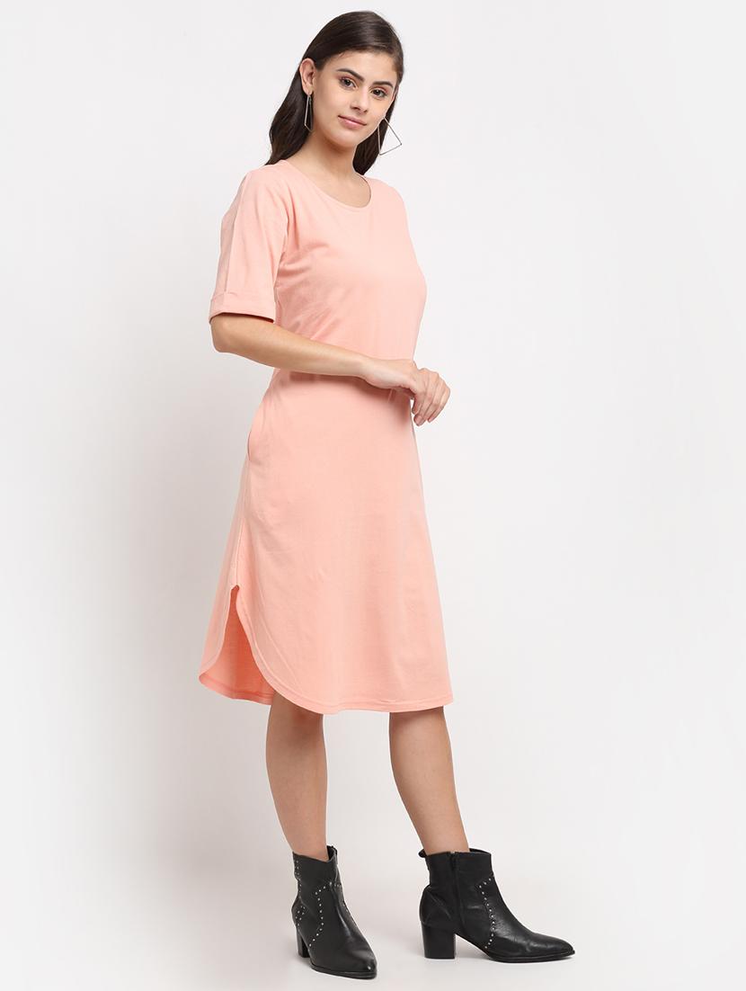 women solid short sleeves shift dress - 21793279 - Standard Image - 2