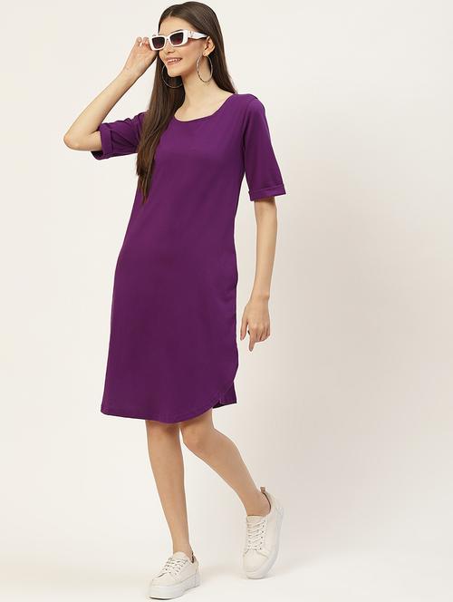 women solid short sleeves shift dress - 21793280 -  Standard Image - 0