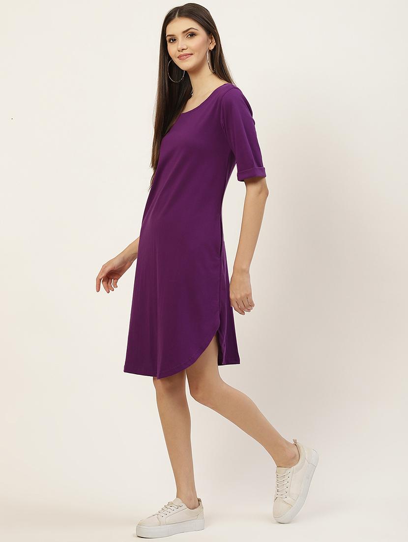 women solid short sleeves shift dress - 21793280 - Standard Image - 2