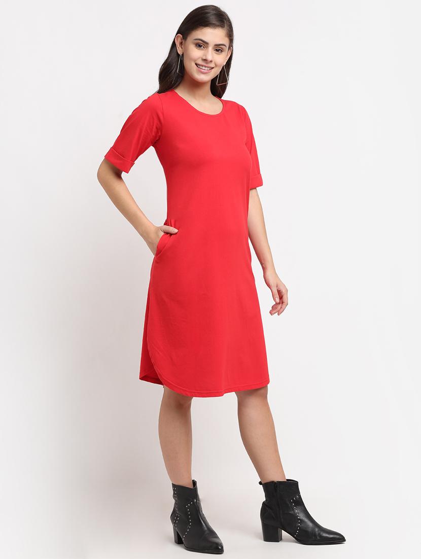 women solid short sleeves shift dress - 21793281 - Standard Image - 2