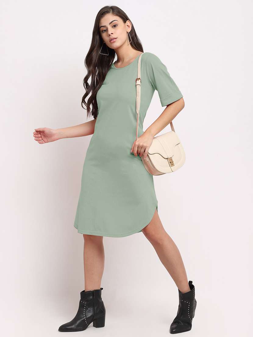 women solid short sleeves shift dress - 21793282 -  Zoom Image - 0