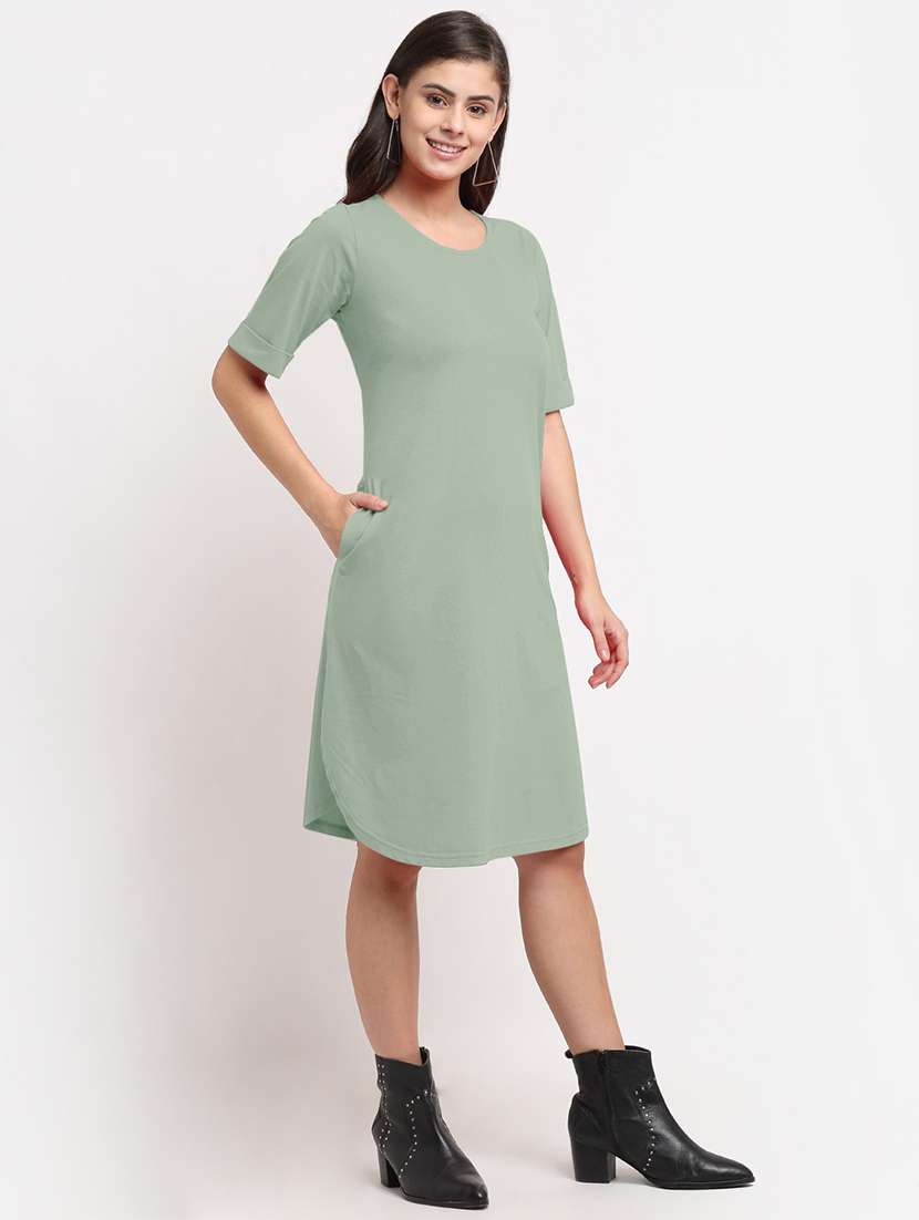 women solid short sleeves shift dress - 21793282 - Standard Image - 2