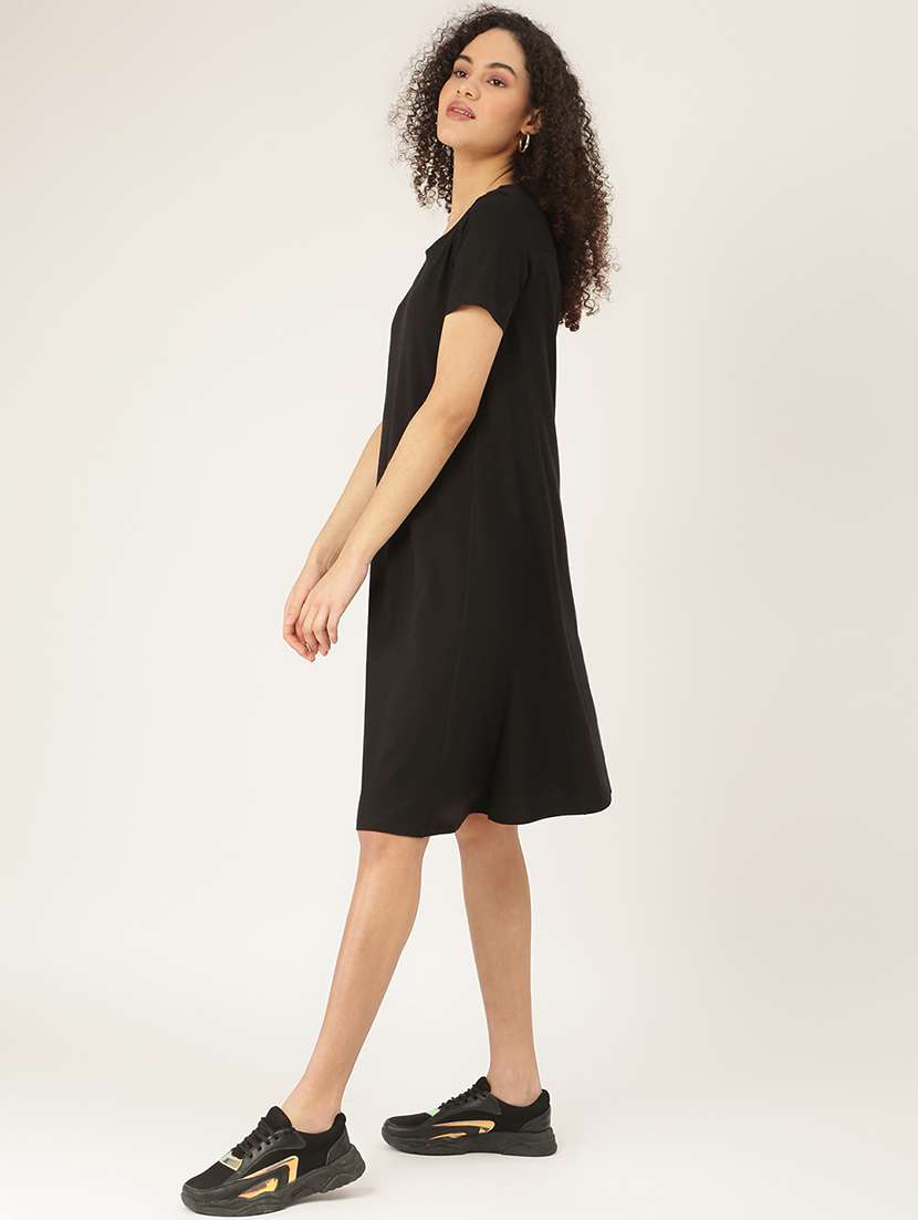 women solid short sleeves t-shirt dress - 21793285 -  Standard Image - 2