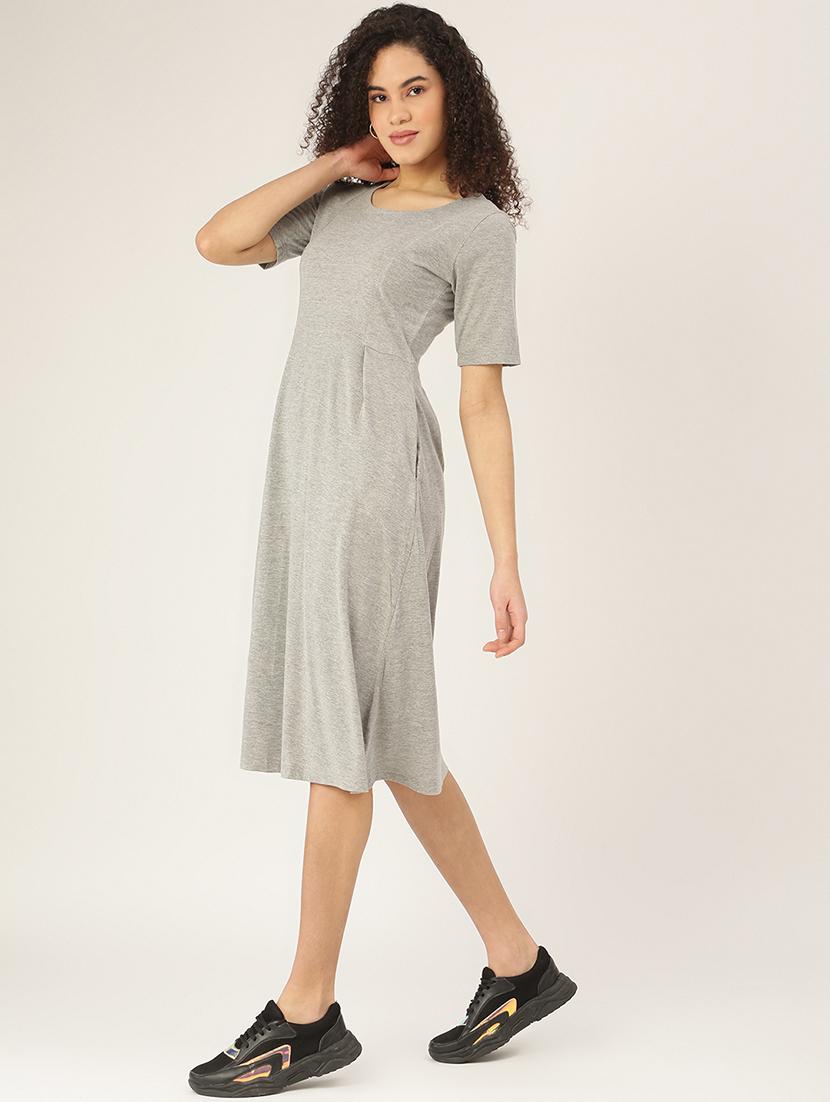 women solid short sleeves t-shirt dress - 21793286 - Standard Image - 2