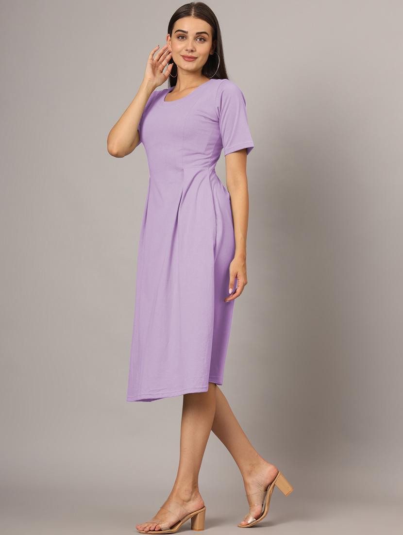 women solid short sleeves a-line dress - 21793287 - Standard Image - 2