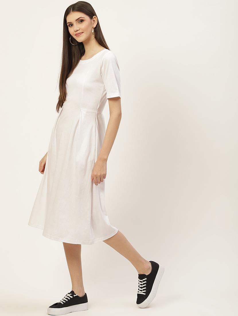 women solid short sleeves a-line dress - 21793290 - Standard Image - 2