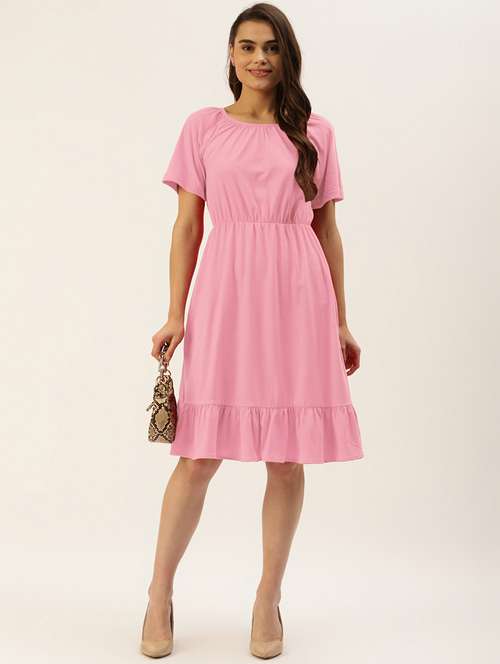 women solid short sleeves tiered dress - 21793291 - Standard Image - 0