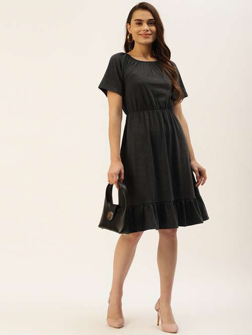 women solid short sleeves tiered dress - 21793292 -  Standard Image - 0