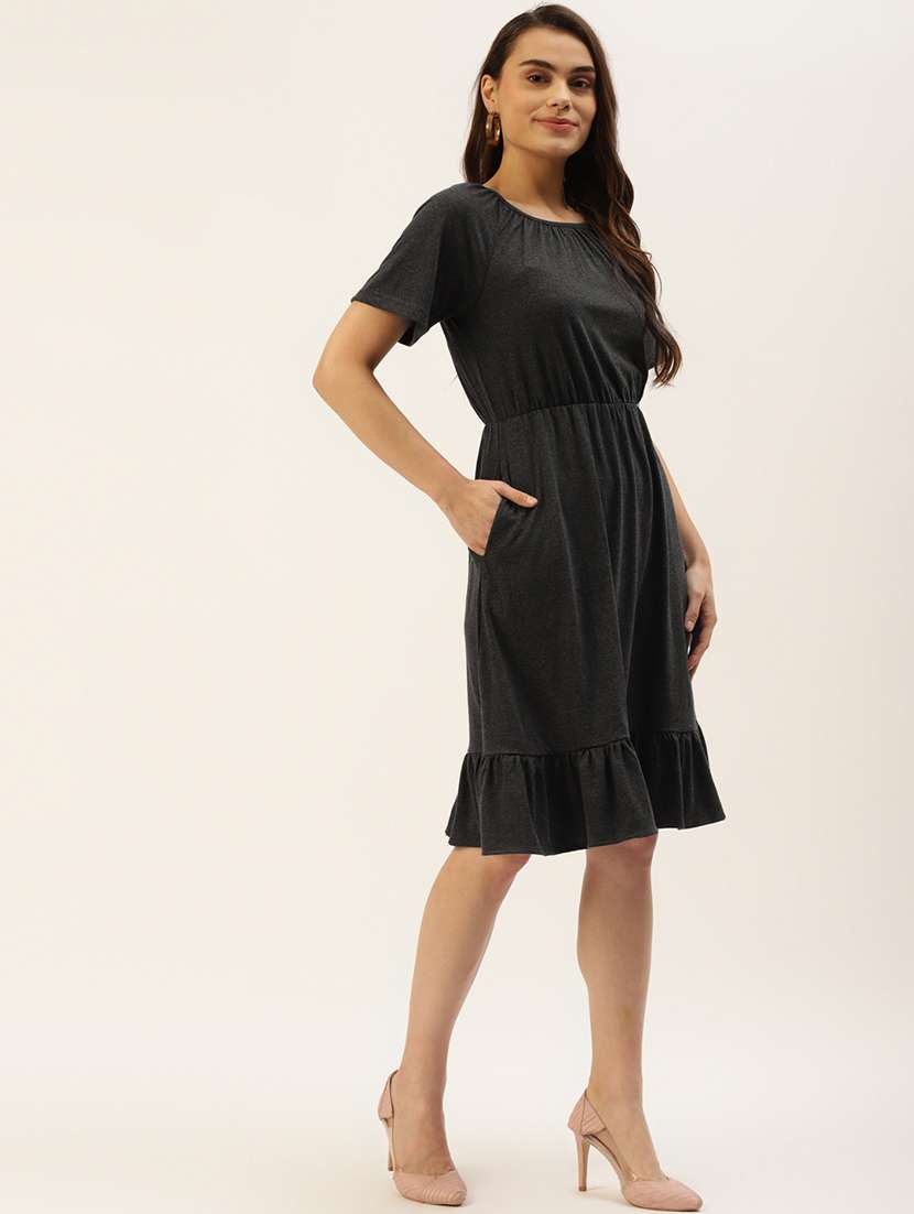 women solid short sleeves tiered dress - 21793292 - Standard Image - 2