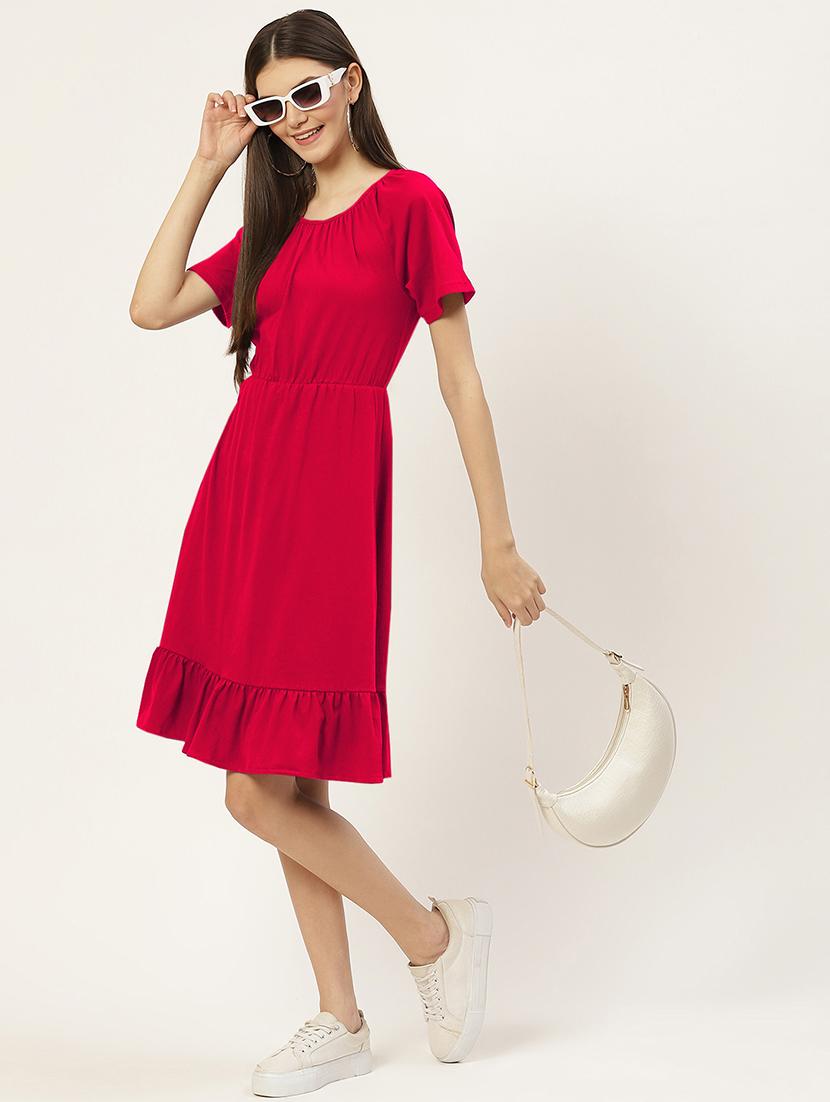 women solid short sleeves tiered dress - 21793294 - Zoom Image - 0