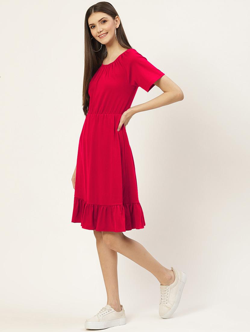 women solid short sleeves tiered dress - 21793294 - Standard Image - 2
