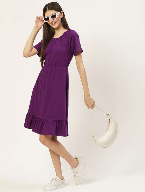 women solid short sleeves tiered dress - 21793297 - Standard Image - 0