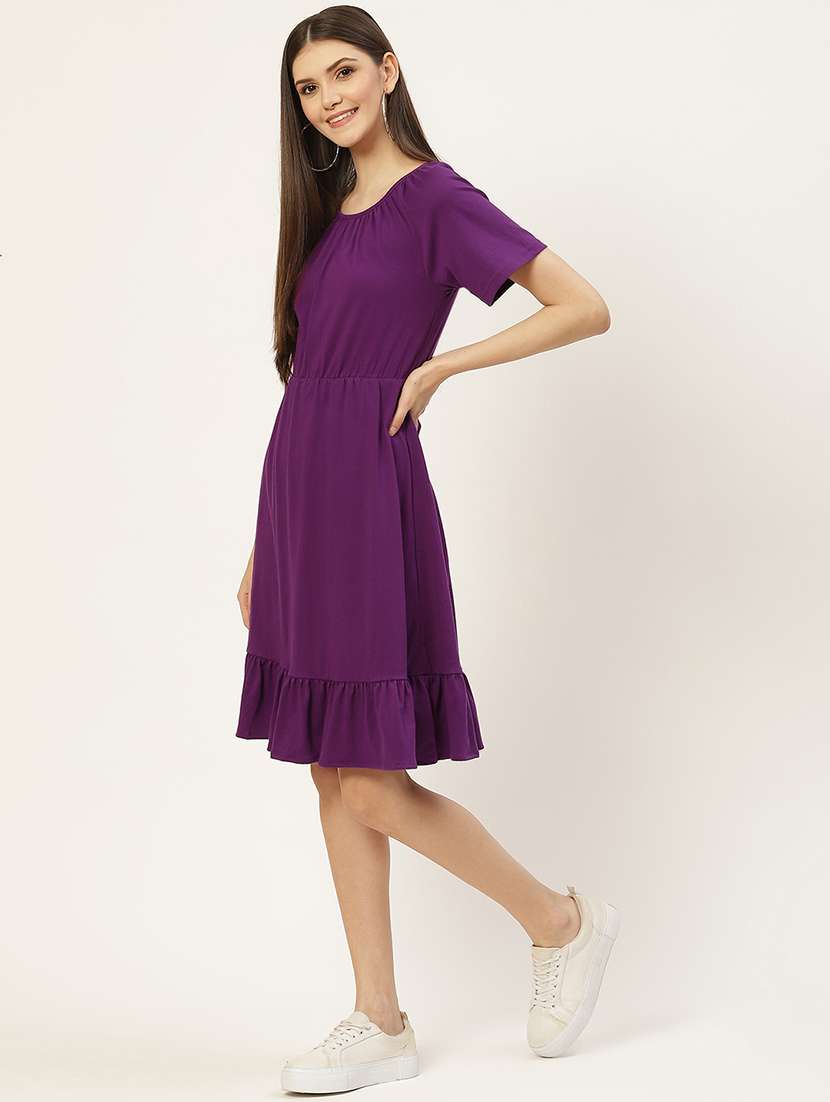 women solid short sleeves tiered dress - 21793297 - Standard Image - 2