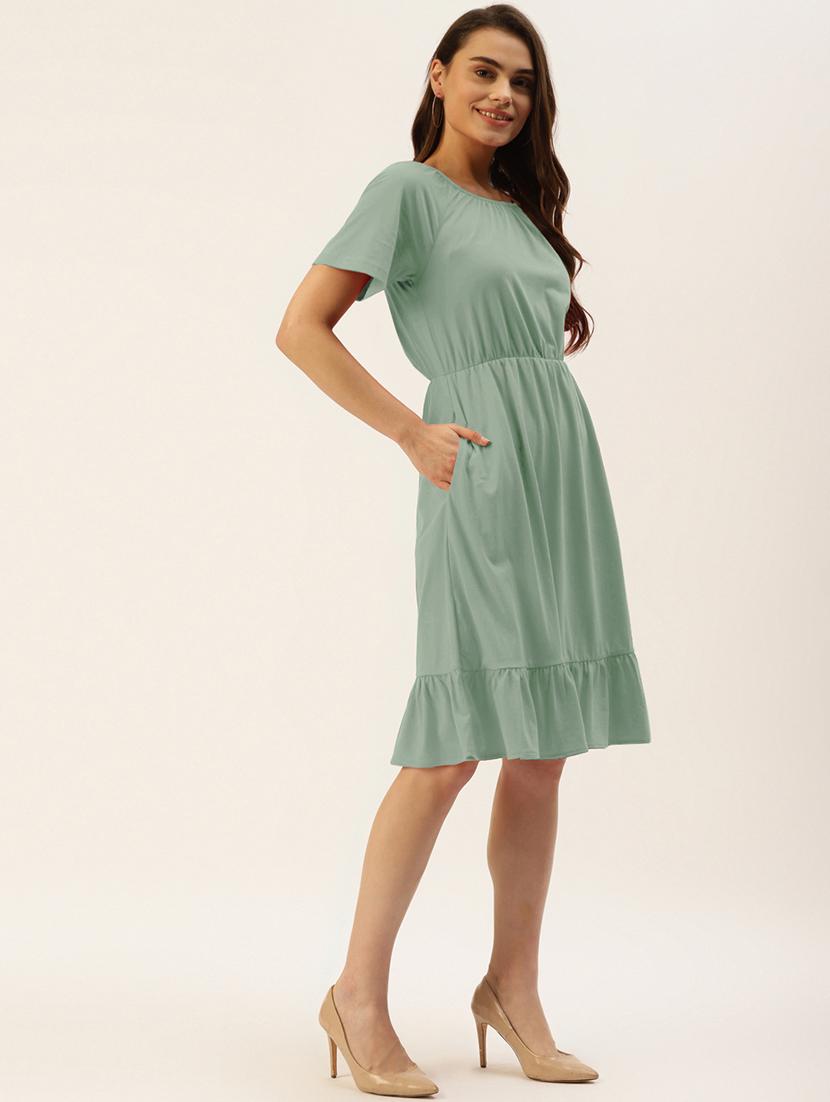 women solid short sleeves tiered dress - 21793298 - Standard Image - 2