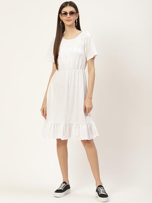 women solid short sleeves tiered dress - 21793299 - Standard Image - 0