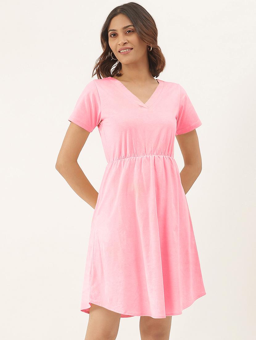 women solid short sleeves a-line dress - 21793300 - Zoom Image - 0