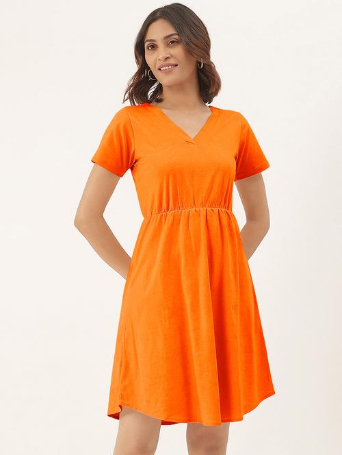 women solid short sleeves a-line dress - 21793305 - Standard Image - 0